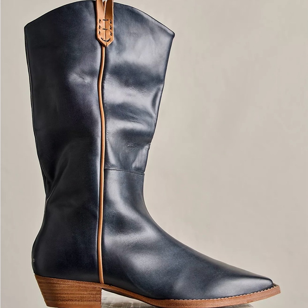We The Free Black Montage Leather Western Boot with Tan Trim